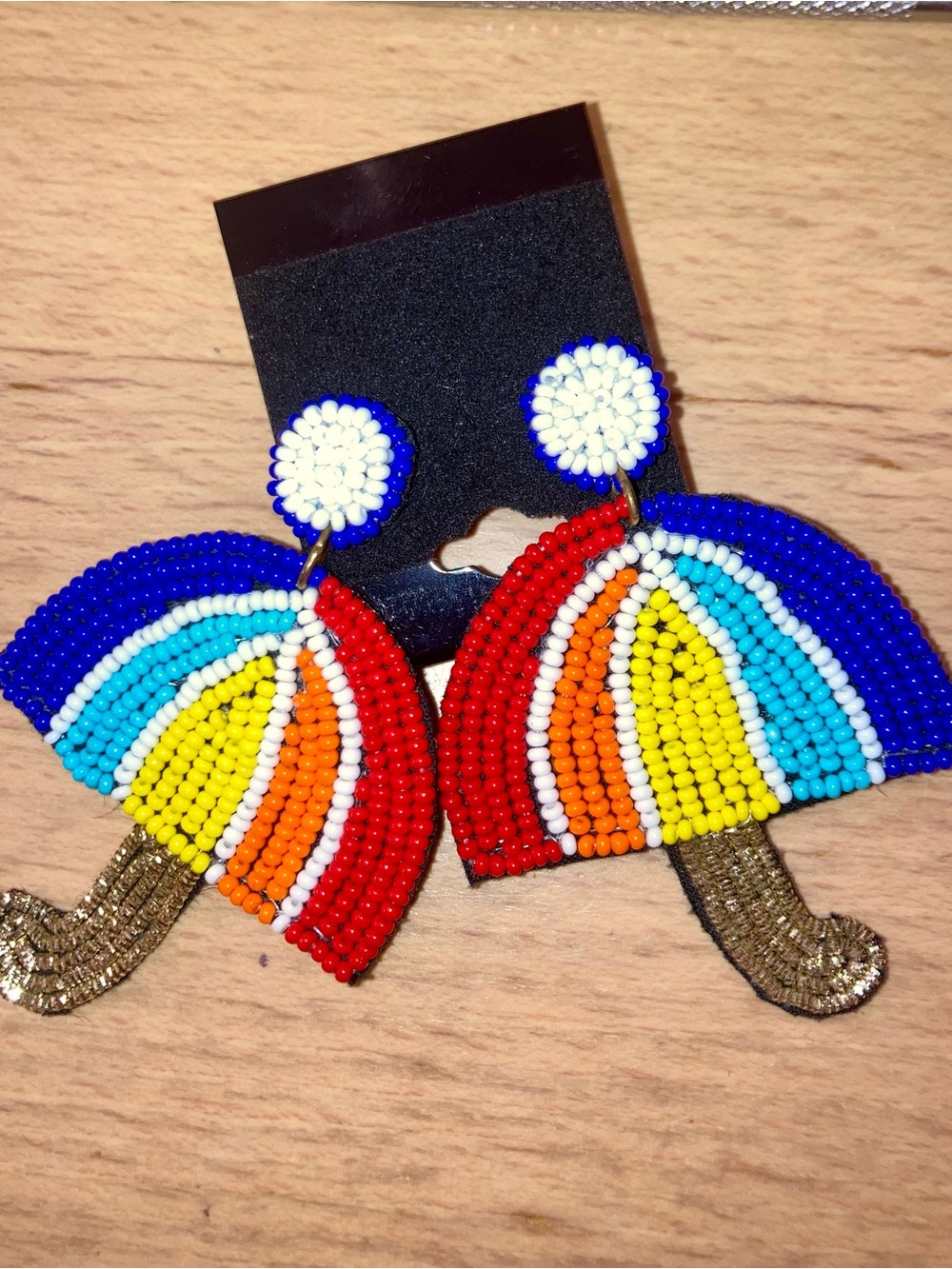 Beaded Umbrella Rainbow Earrings - Lightweight- - NWT